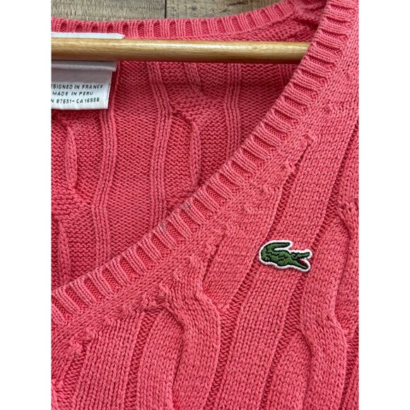 Lacoste Womens Cable Knit V-Neck Sweater Pink Size 38 US 8 - Picture 2 of 8
